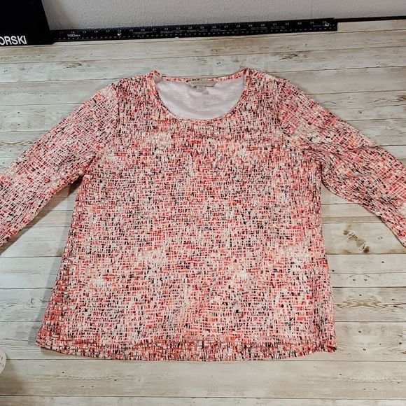 Laura Ashley Crystal Embellished Multicolored ¾ Sleeve Shirt‎ Ribbed Texture P S - Picture 1 of 10